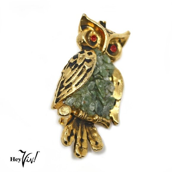 Vintage Owl Pin - Be Wise & Wear a Cool Pin - w Blue Stone Chips - Hey Viv - Picture 1 of 4